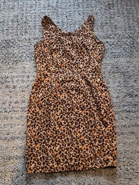 Sleeveless Leopard-Print Midi Dress in Brown